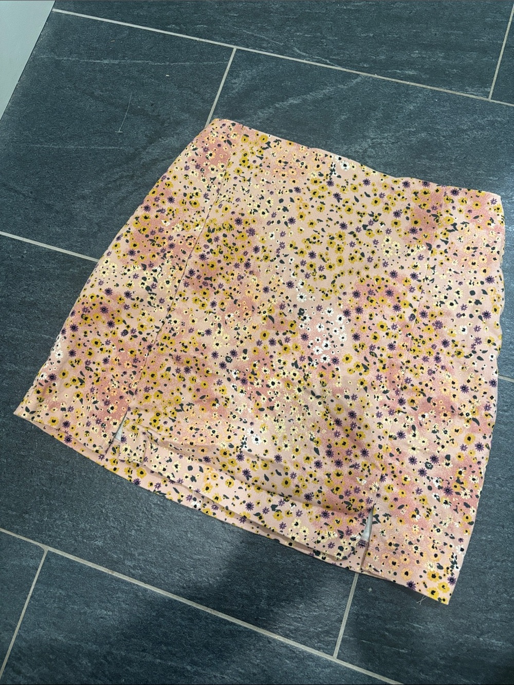 Eyeshadow Pink Floral Mini Skirt with Yellow & Purple Accents